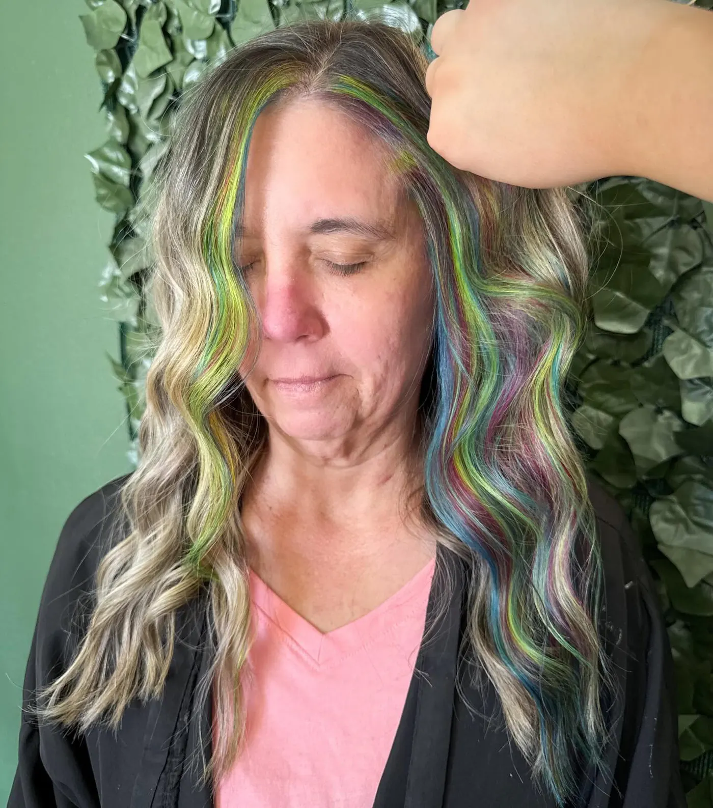 Pastel rainbow streaks hidden through a natural base — Cosmetology by Cami, Hammond, Louisiana